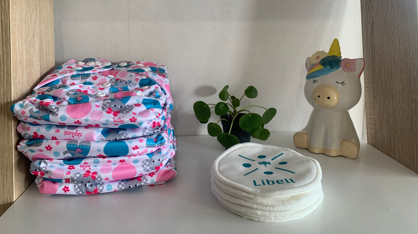 Pack Essentiel Maternité - 6 Couches lavables + 8 coussinets d'allaitement lavables